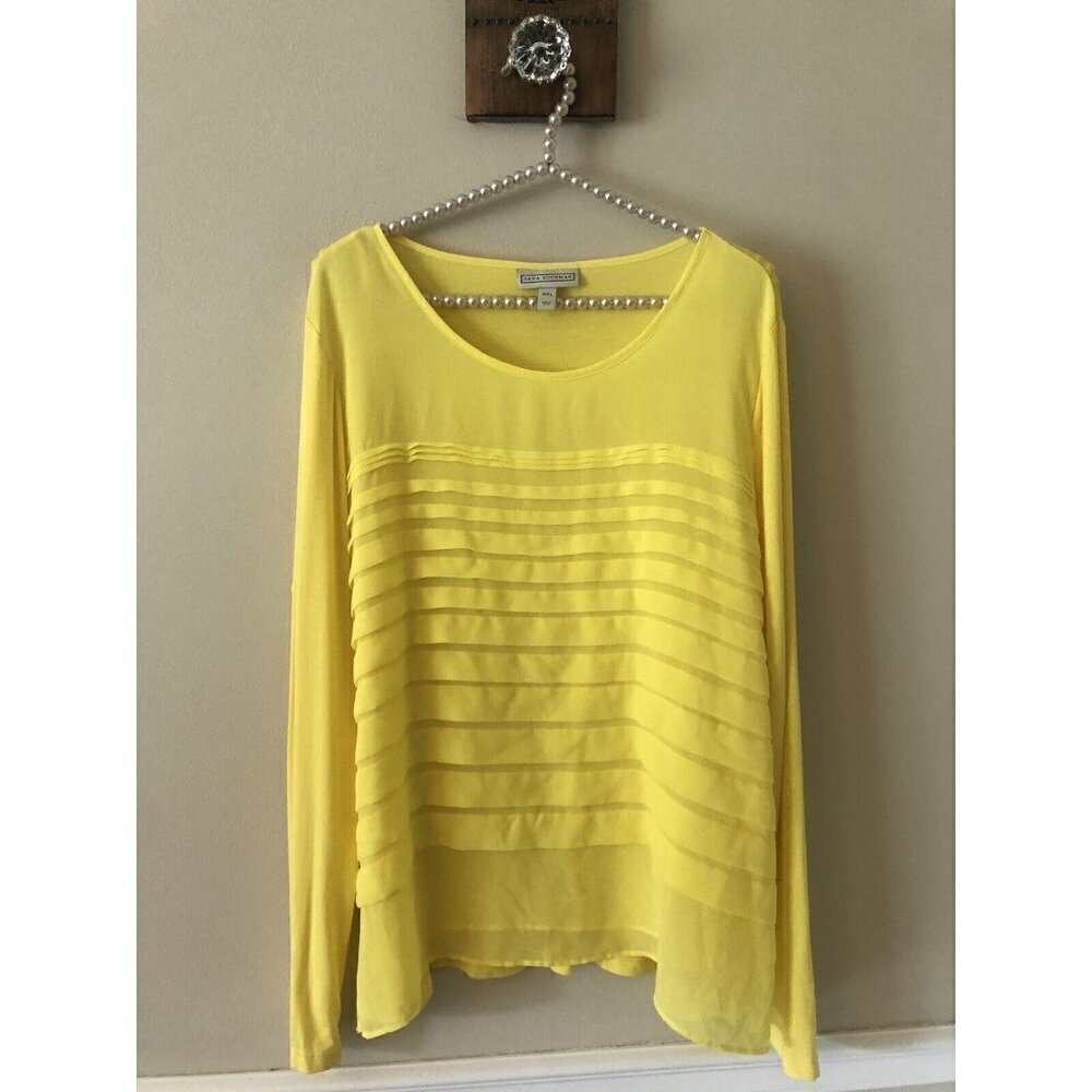 Dana Buchman Womens Size XXL Yellow Long Sleeve Pleated Front Top